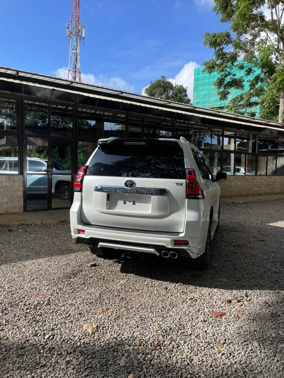 Another view of the white Toyota Land Cruiser Prado TX protected by Melly Customs